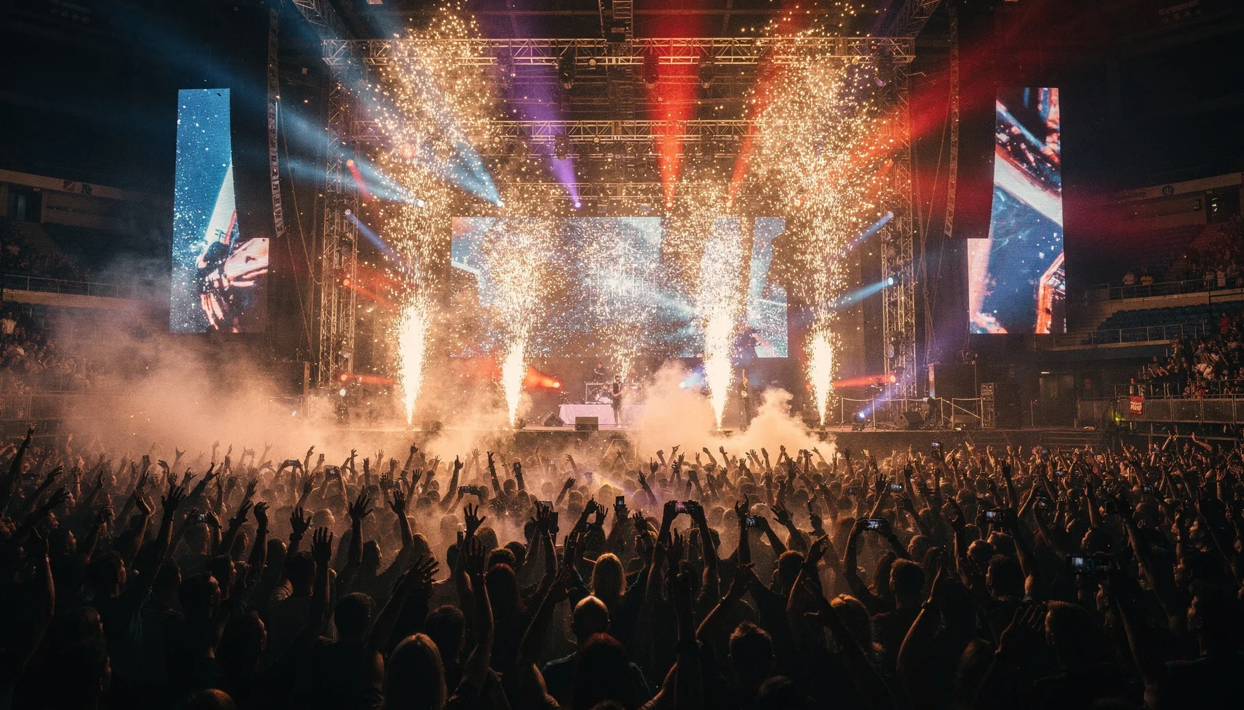 Pyrotechnik-Show auf einer großen Bühne